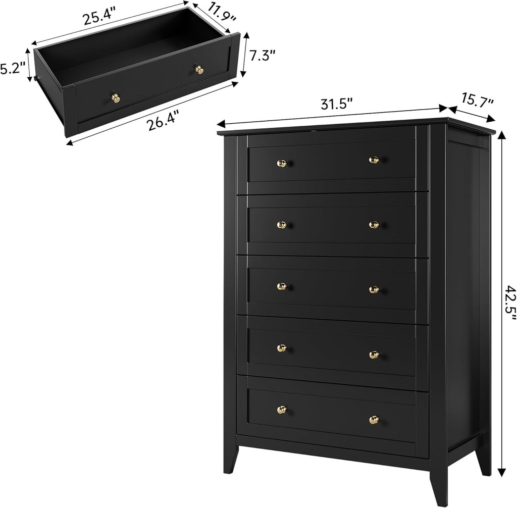 Black 5 Drawer Wood Dresser H242705