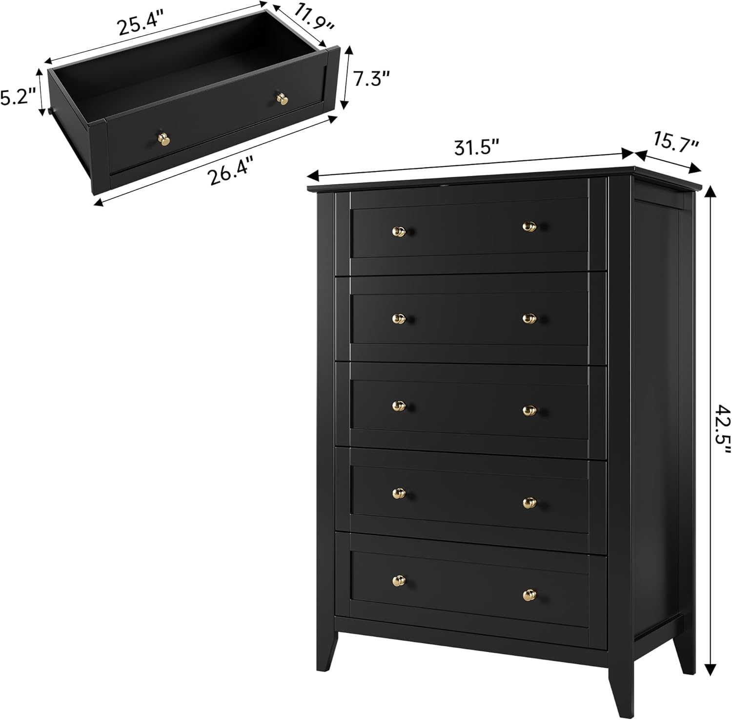 Black 5 Drawer Wood Dresser H242705