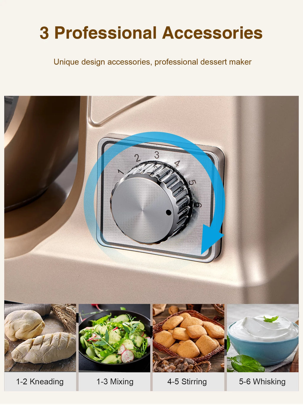 5.5QT Tilt-Head Stand Mixer with Dough Hook, Whisk & Beater, Gold X63956
