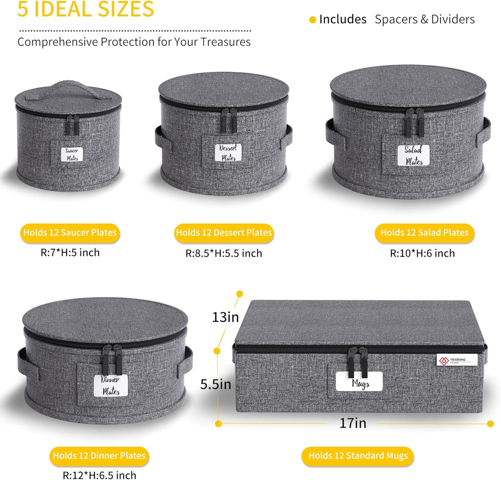 5 Piece Grey Hard Shell Storage Containers for Moving Dishes I72042