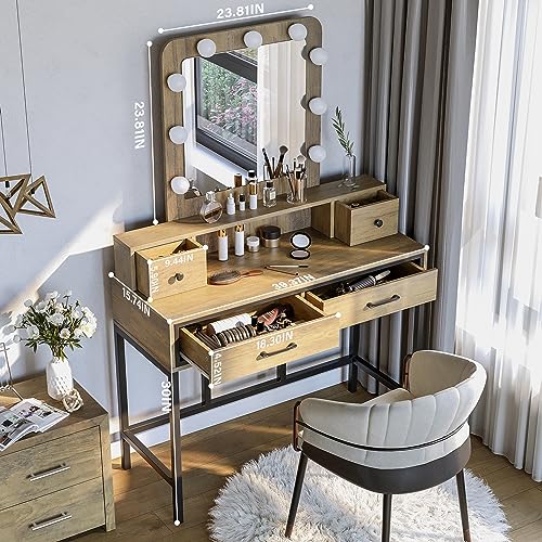 White Vanity with 4 Drawers and Lighted Mirror X504095