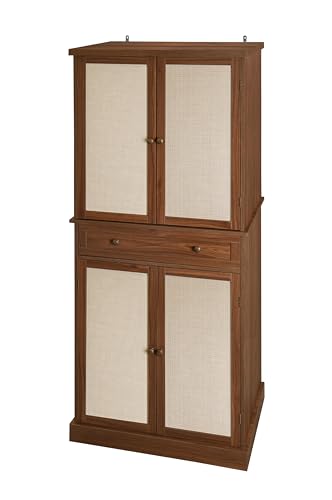 Tall Cabinet with 4 Rattan Doors and 1 Drawers, Adjustable Shelves (Walnut) U4723