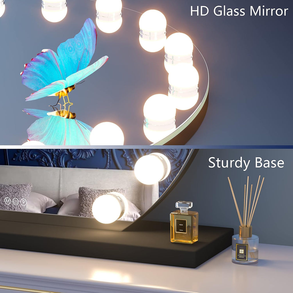 32" x 28" Black Vanity Mirror with Lights T49149