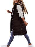 Women Long Down Vest Sleeveless Hooded Zipper Puffer Jacket F3311