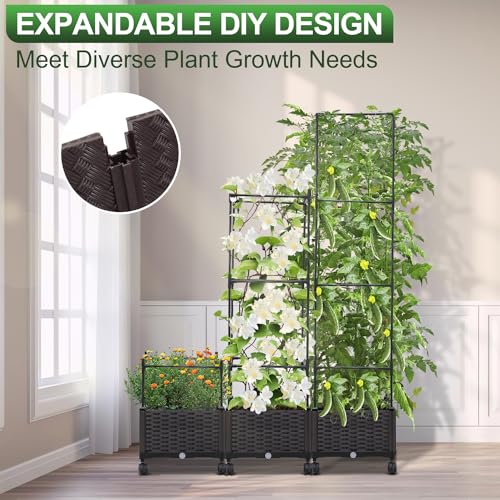 63" Large Metal Raised Garden Bed Planter Box with Trellis and Wheels A629
