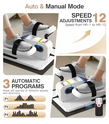 Under Desk Elliptical Machine, Electric Leg Exerciser with Remoter, 12 Manual Adjustable Speed and 3 Automatic Speed, Portable Seated Pedal Exerciser J9455