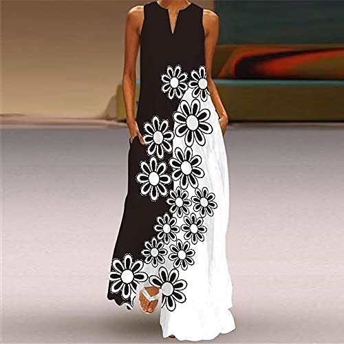 Sleeveless V Neck Loose Maxi Dress with Pocket T673