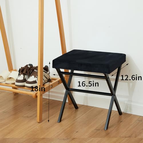 Black Square Thickened Cushion Vanity Stool with Metal X Legs S176
