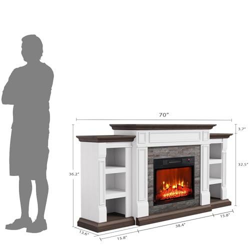 Electric Fireplace with Mantel, TV Stand, Realistic Stacked Stone Surround with Remote Control A93550