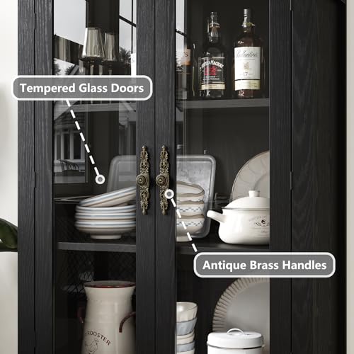 Tall Arched Storage Cabinet with Glass Doors V9673