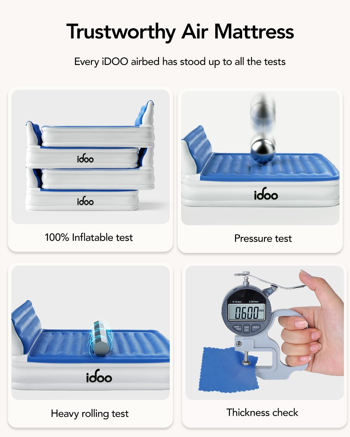 15" Blue Full Size Air Mattress with Built in Pump I834