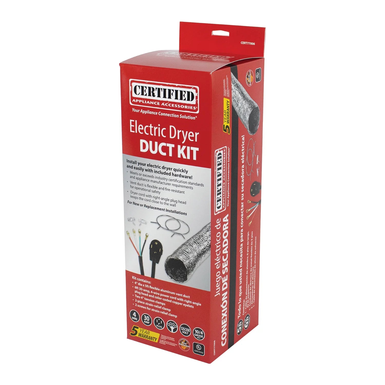 Electric Dryer Flex Duct Kit with 4-Wire 30-Amp 6ft Cord F9899