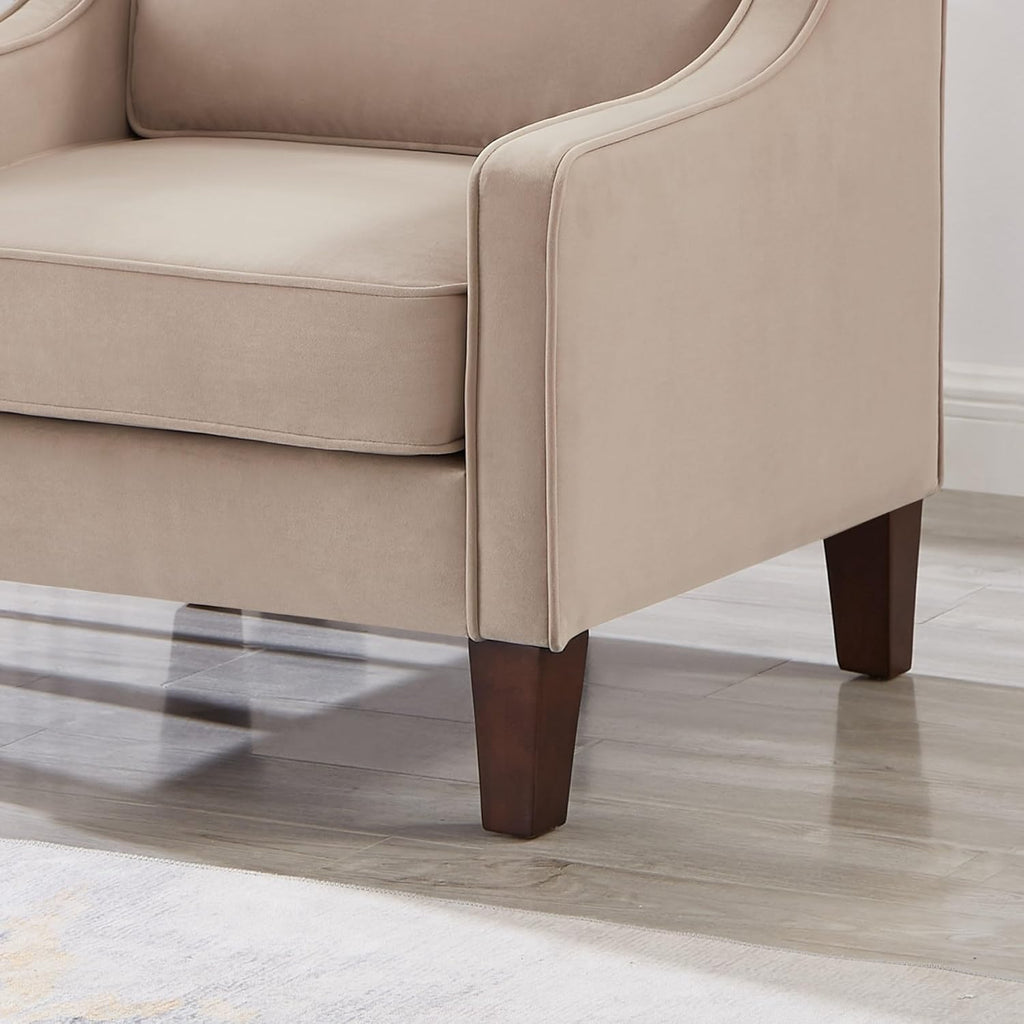 Taupe Velvet Accent Chair with Wooden Legs O731711