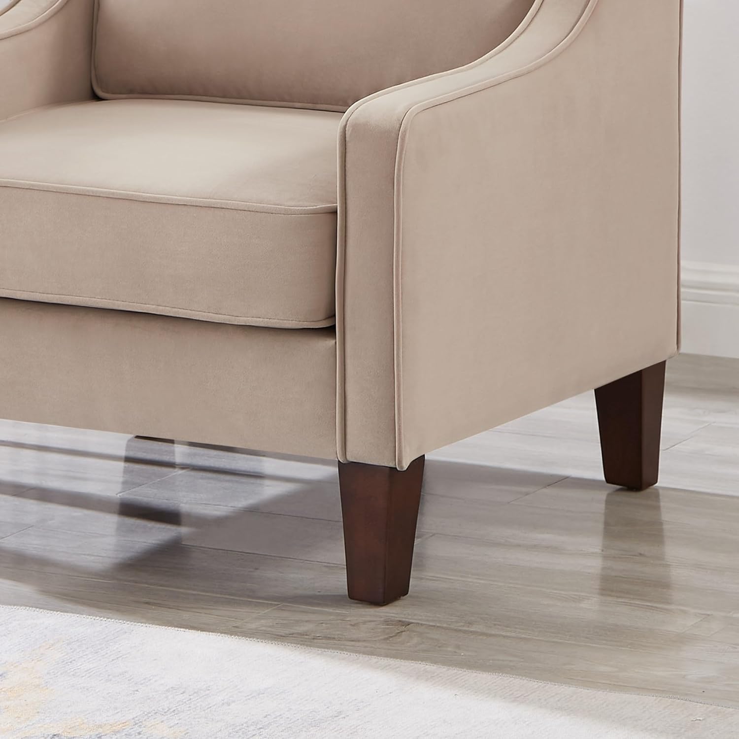 Taupe Velvet Accent Chair with Wooden Legs O731711