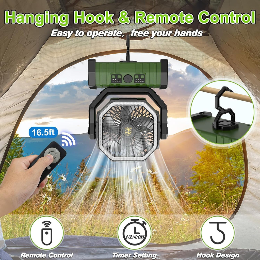 20000mAh Rechargeable Portable Camping Fan with LED Lantern T8543