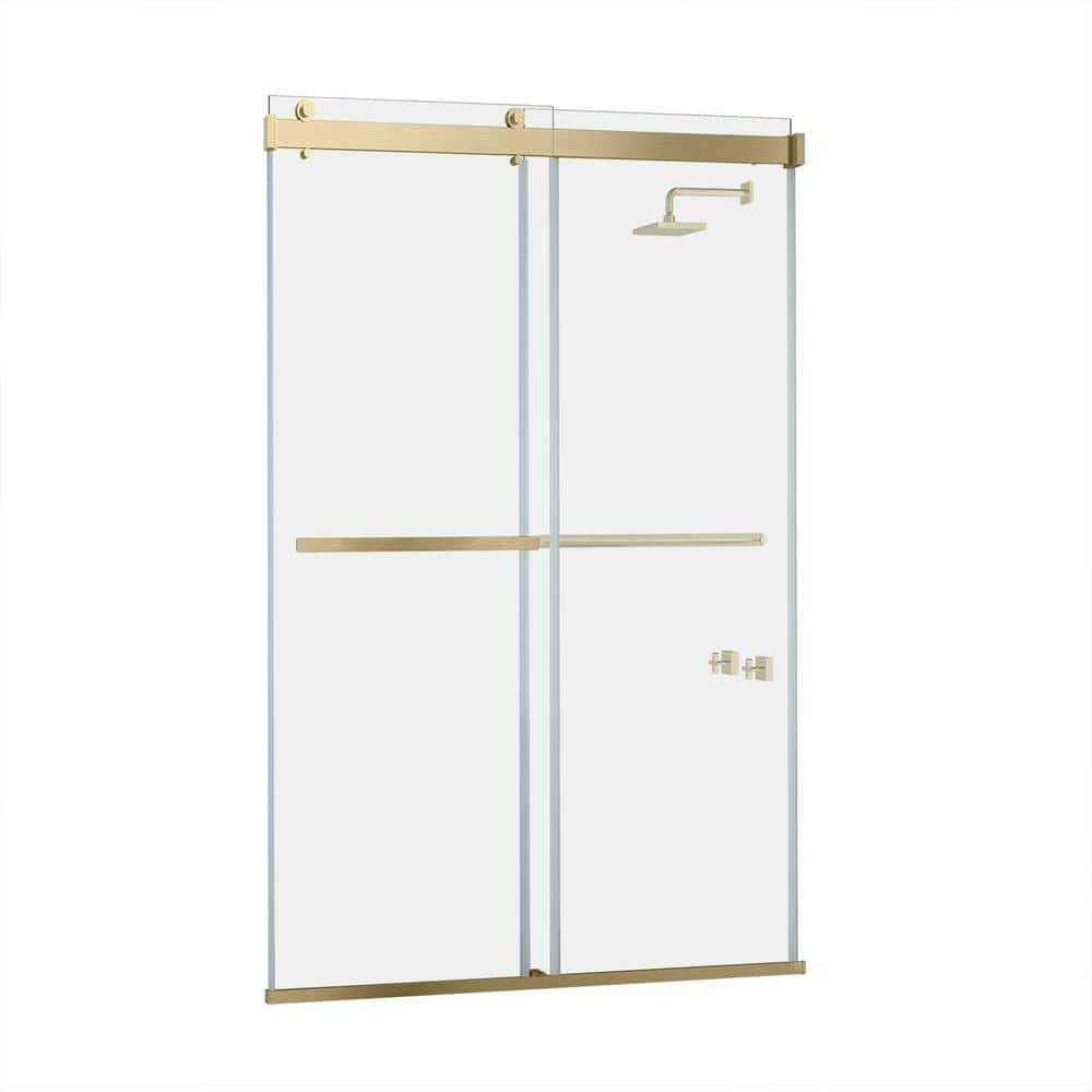 Brushed Gold Double Sliding Semi-Frameless Shower Door with Clear Glass L6431