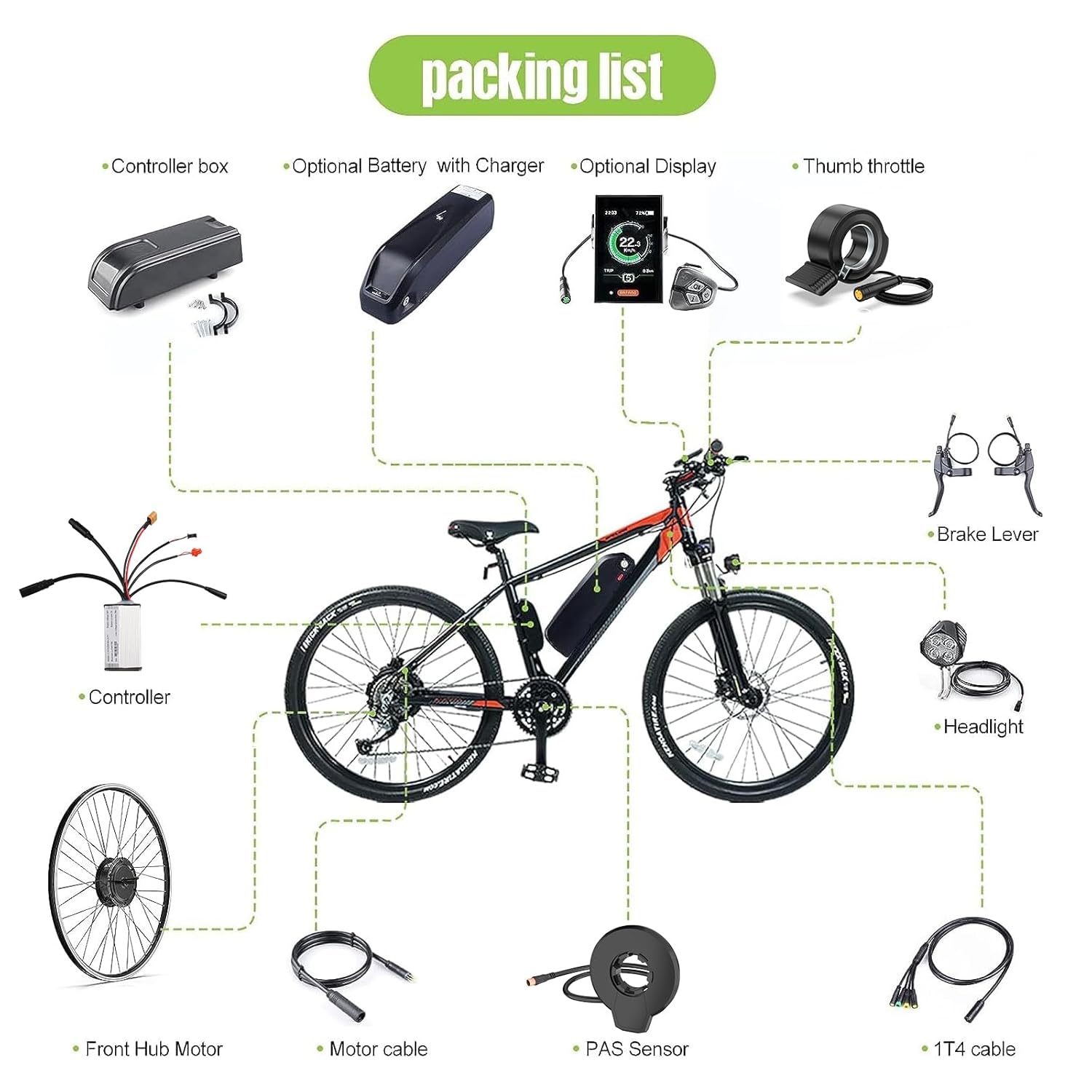 48V 500W Front Hub Motor Electric Bike Conversion Kit with LCD Display N853