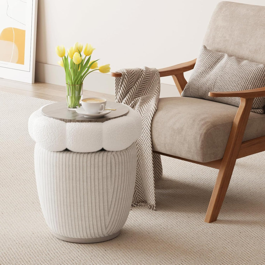 White Round Ottoman with Removable Lid T15240