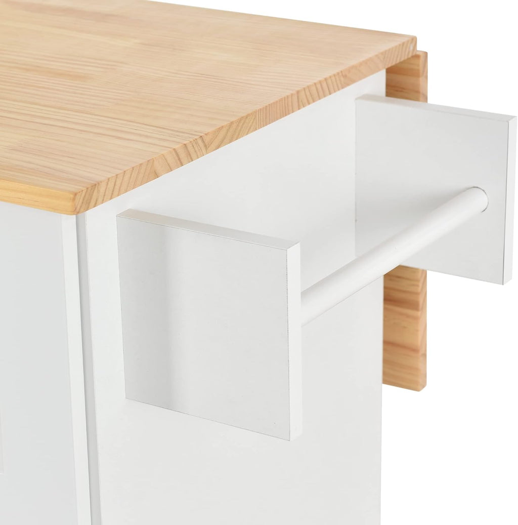 White Kitchen Island with 3 Drawers and Rolling Cart P231749