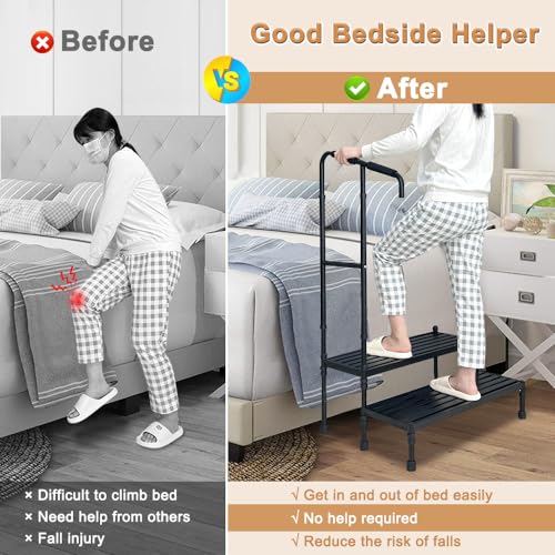 Two Step Stool with Handle Adjustable Wide Platform W663