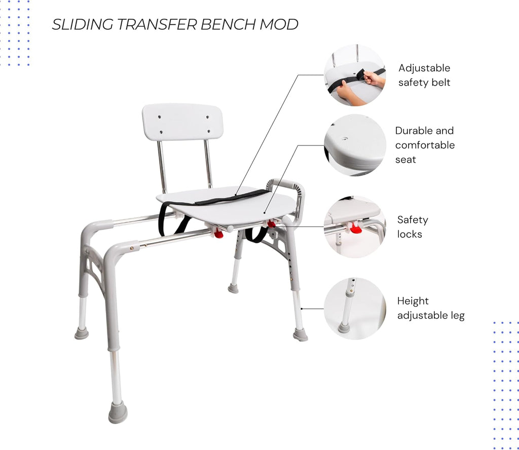 Sliding Transfer Bench & Tub Shower Chair with Interchangeable Arm Rest, Height Adjustable, High Weight Capacity up to 350 LBs U564813