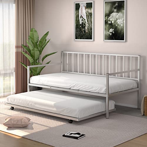 Silver Metal Twin Daybed with Trundle Z871989