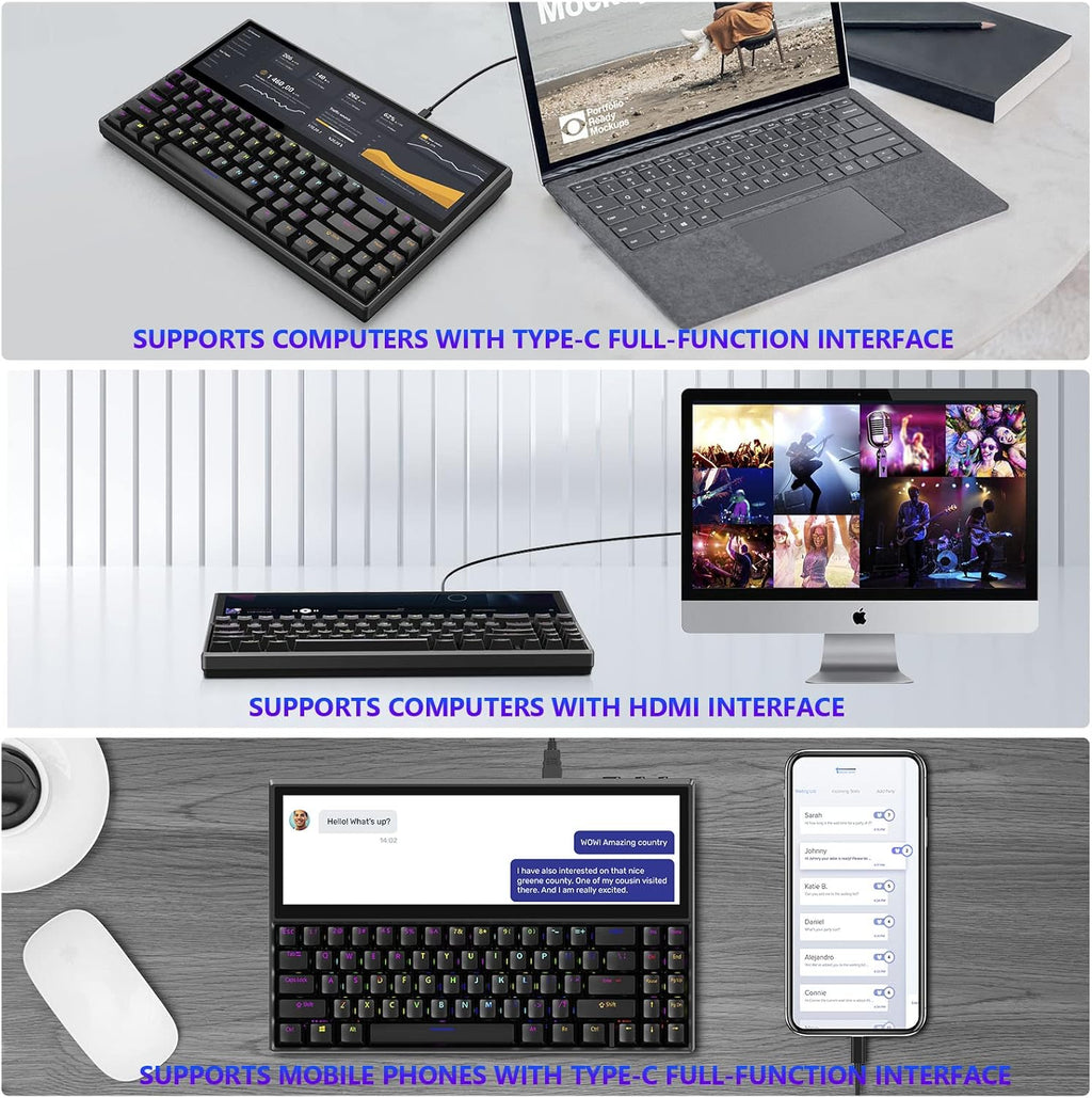 Mechanical Keyboard with Touchscreen, 71 Keys RGB LED Backlit, Black B818214