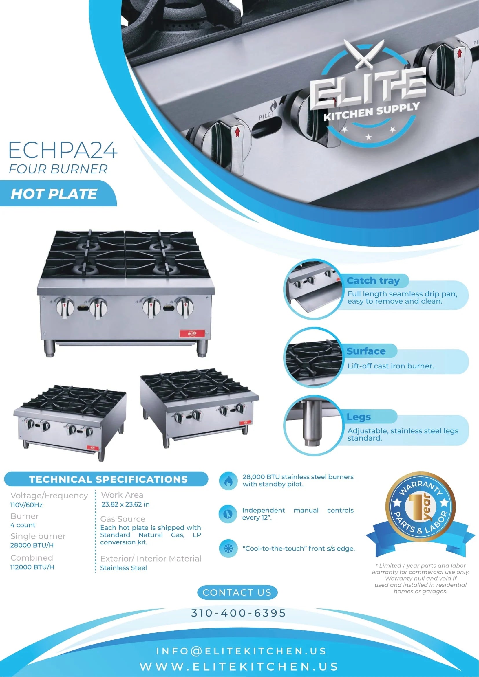 12 in. Two Burner Commercial Hot Plate 56000 BTU Y295