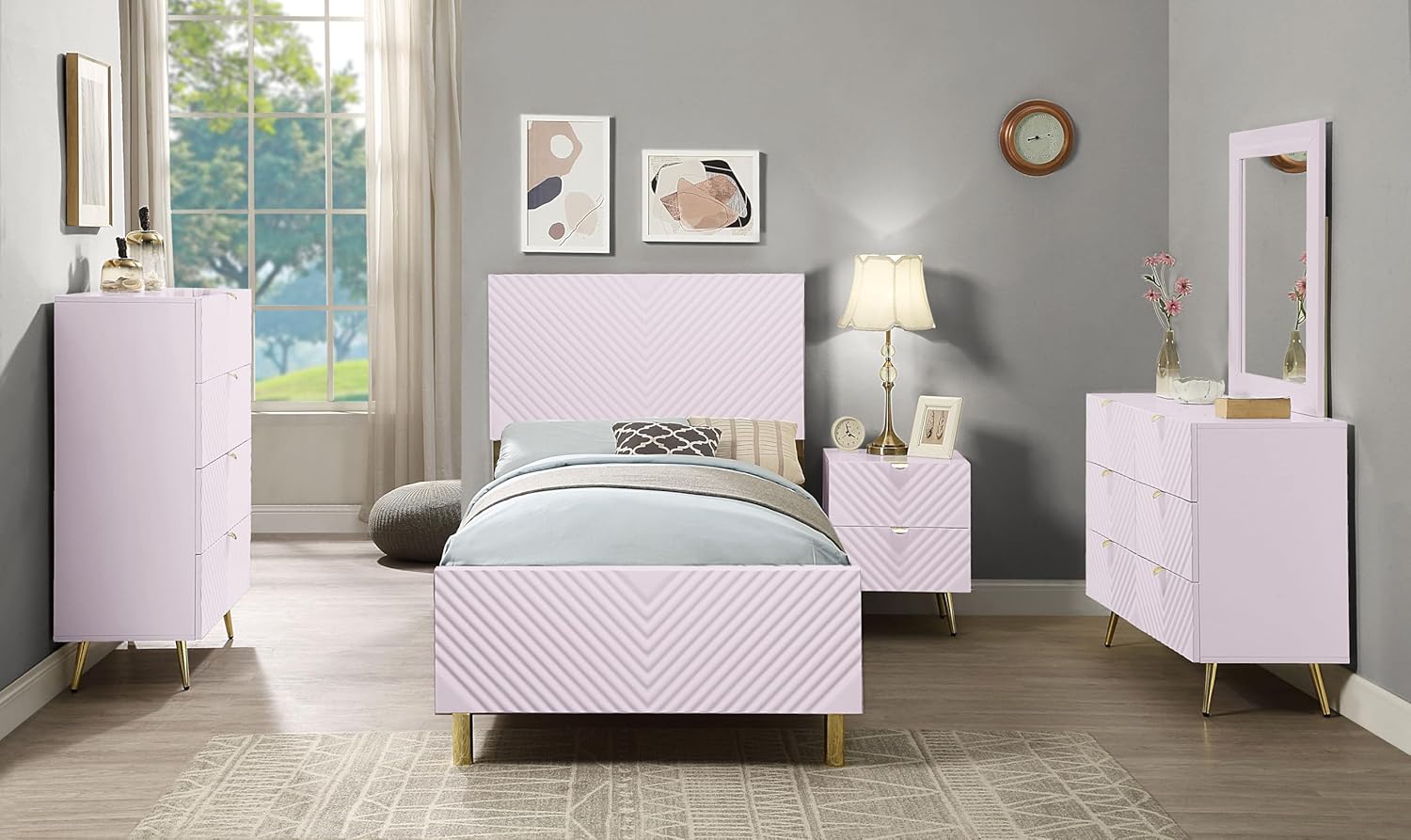 6-Drawer Pink Wood Metal Dresser C784