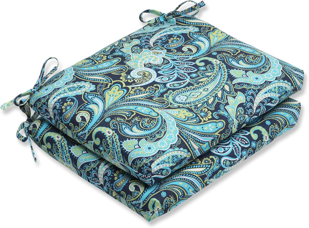 Blue/Green 16" x 18.5" Square Corner Chair Seat Cushion with Ties, 2 Count J94461