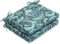 Blue/Green 16" x 18.5" Square Corner Chair Seat Cushion with Ties, 2 Count J94461