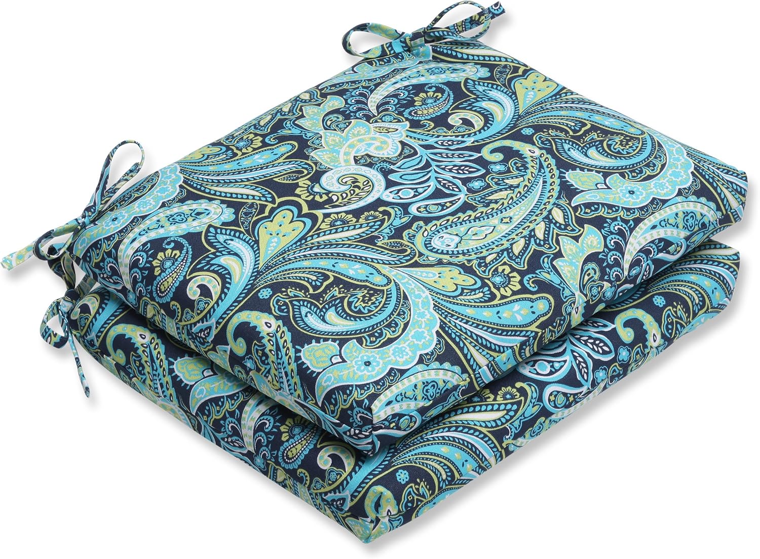 Blue/Green 16" x 18.5" Square Corner Chair Seat Cushion with Ties, 2 Count J94461
