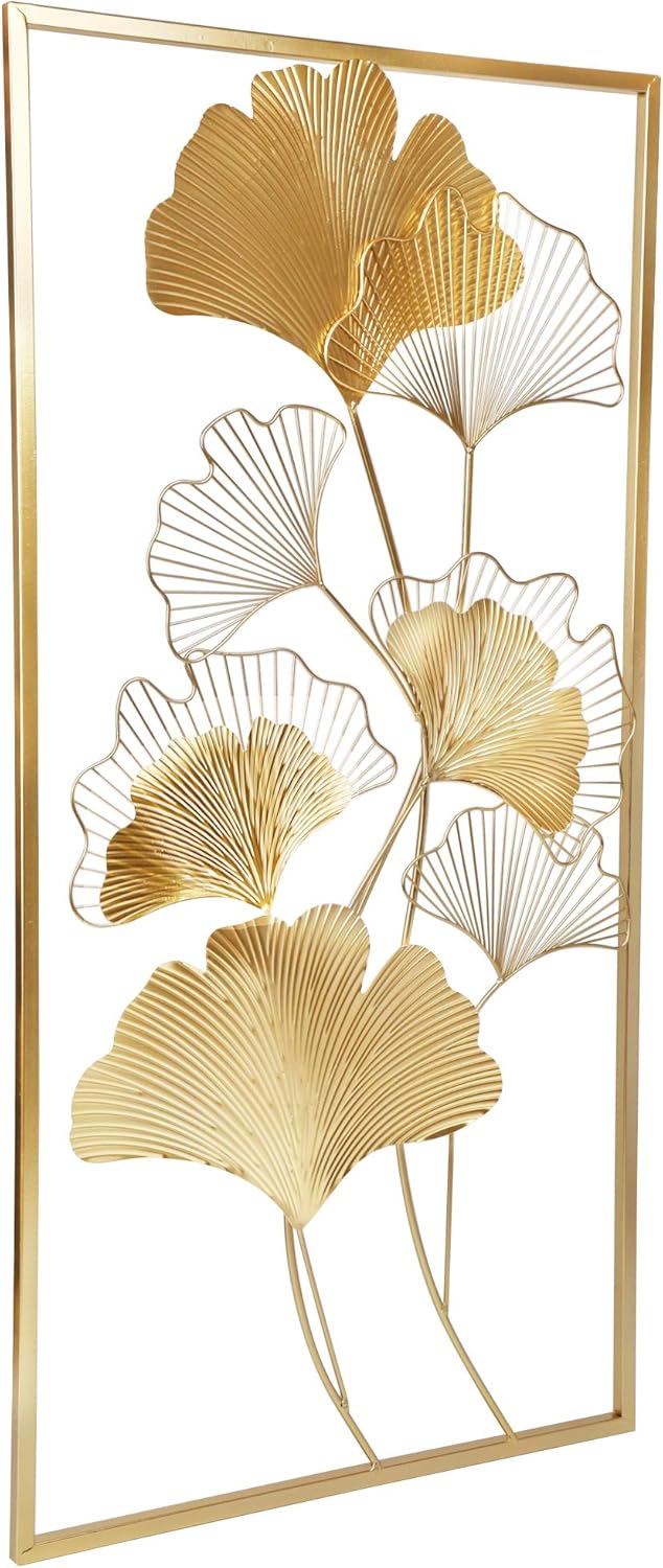 39" X 20" Golden Metal Ginkgo Leaf Wall Hanging Decor O3361