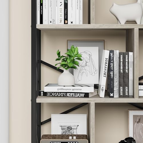 5 Tier Rustic Brown Bookshelf with Metal Frame M7552