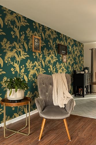 Dark Green Gold Vintage Floral Peel and Stick Wallpaper 17.3" X 118" K225