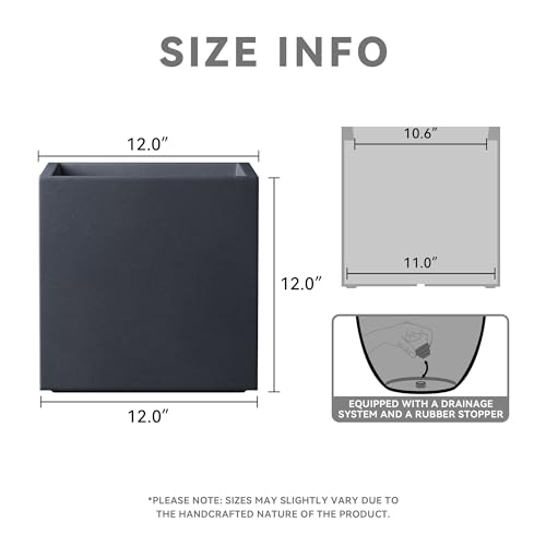 10 Inch Square Concrete Planter with Drainage Hole J55425