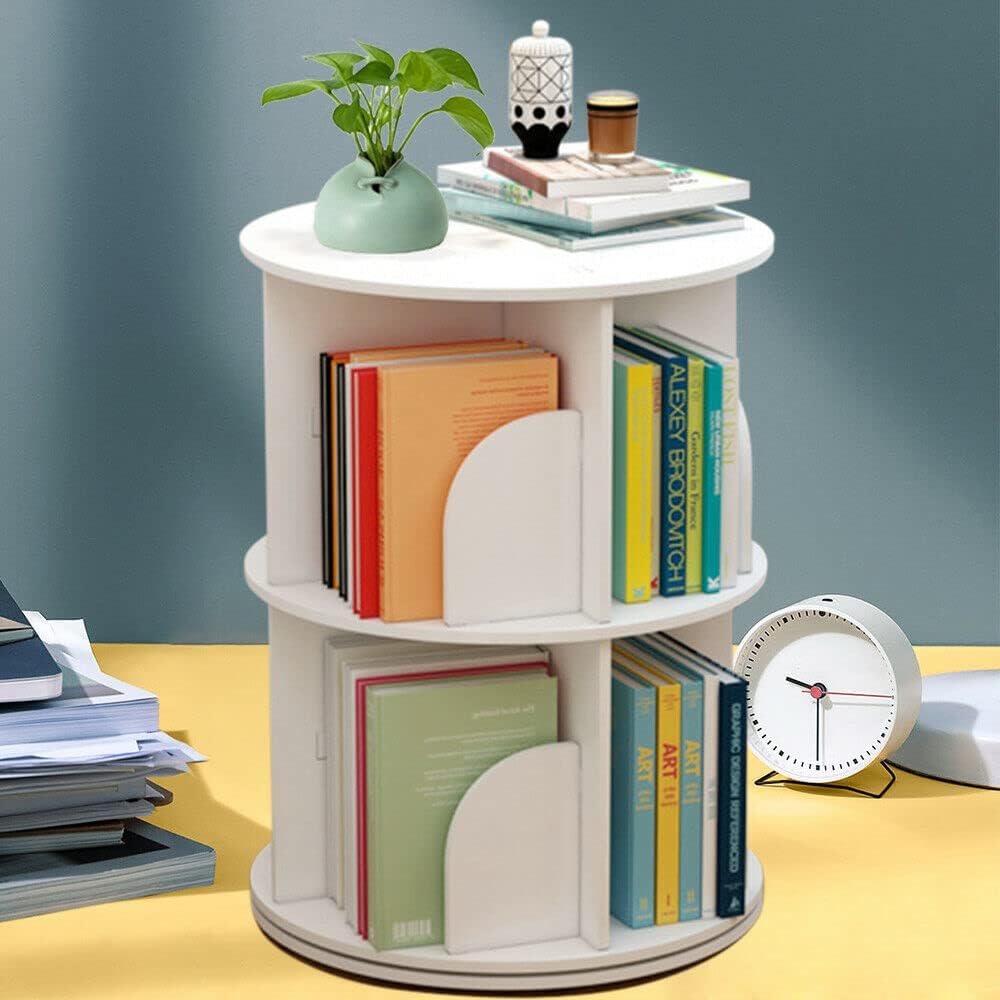 White 2 Tiers Rotating Bookshelf D17695