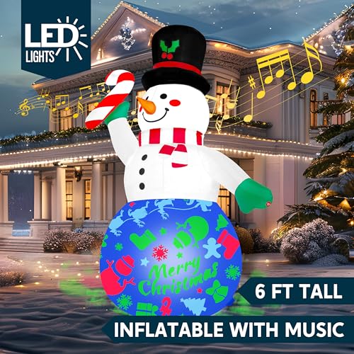 6 FT Tall Christmas Inflatables Snowman with Built-in LEDs A370