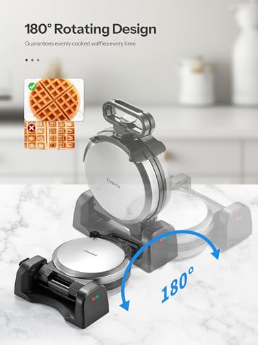 Double Belgian Waffle Maker 180°Flip Nonstick Stainless Steel Y855259