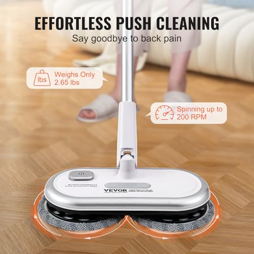 Cordless Electric Spin Mop with Dual Spinning Mop Heads, 4 Microfiber Pads & 2 Floor Scrubber Pads O97540