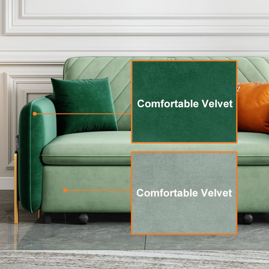 Green Velvet Convertible Sleeper Sofa X17530