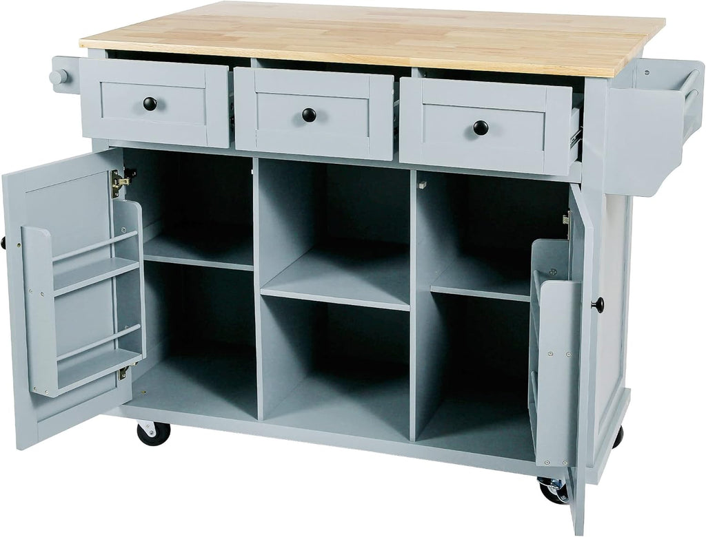 Blue Kitchen Cart with Rubber Wood Drop-Leaf Countertop R356542