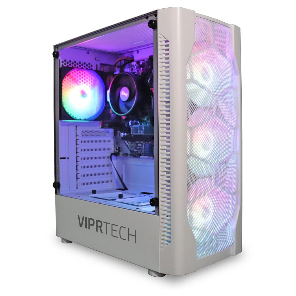 Whiteout Gaming PC Desktop Computer - AMD Ryzen 5 5600G, AMD Radeon RX Vega 7 Graphics, 16GB DDR4, 128GB M.2 SSD, 1TB HDD, WiFi, RGB Q522661