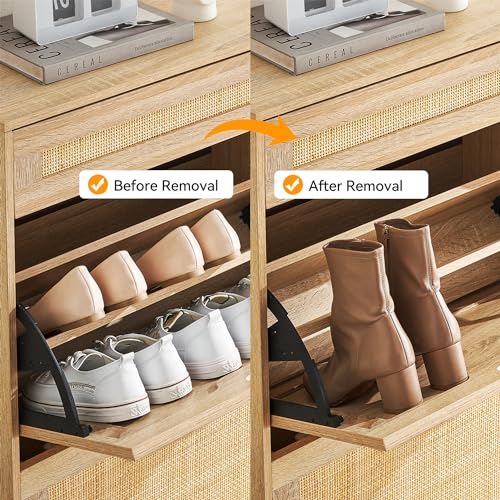 Oak Rattan Shoe Storage Cabinet with 3 Flip Door and 1 Drawer M7357