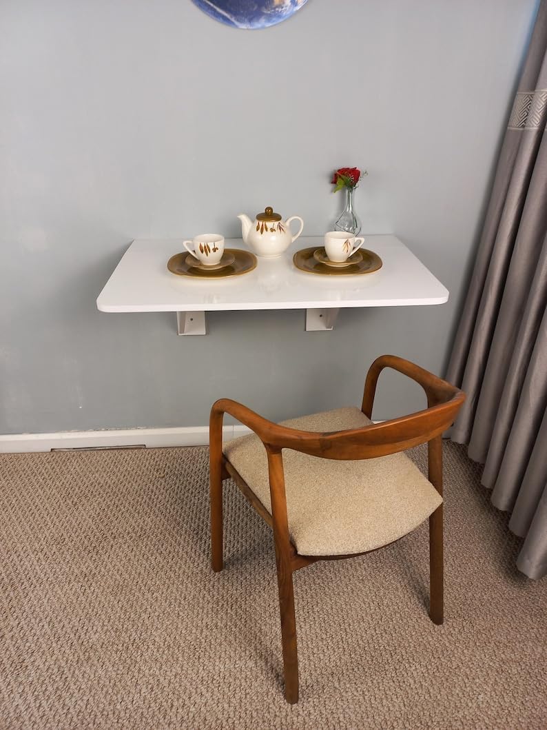Walnut Wall-Mounted Folding Table with Shelves Q380