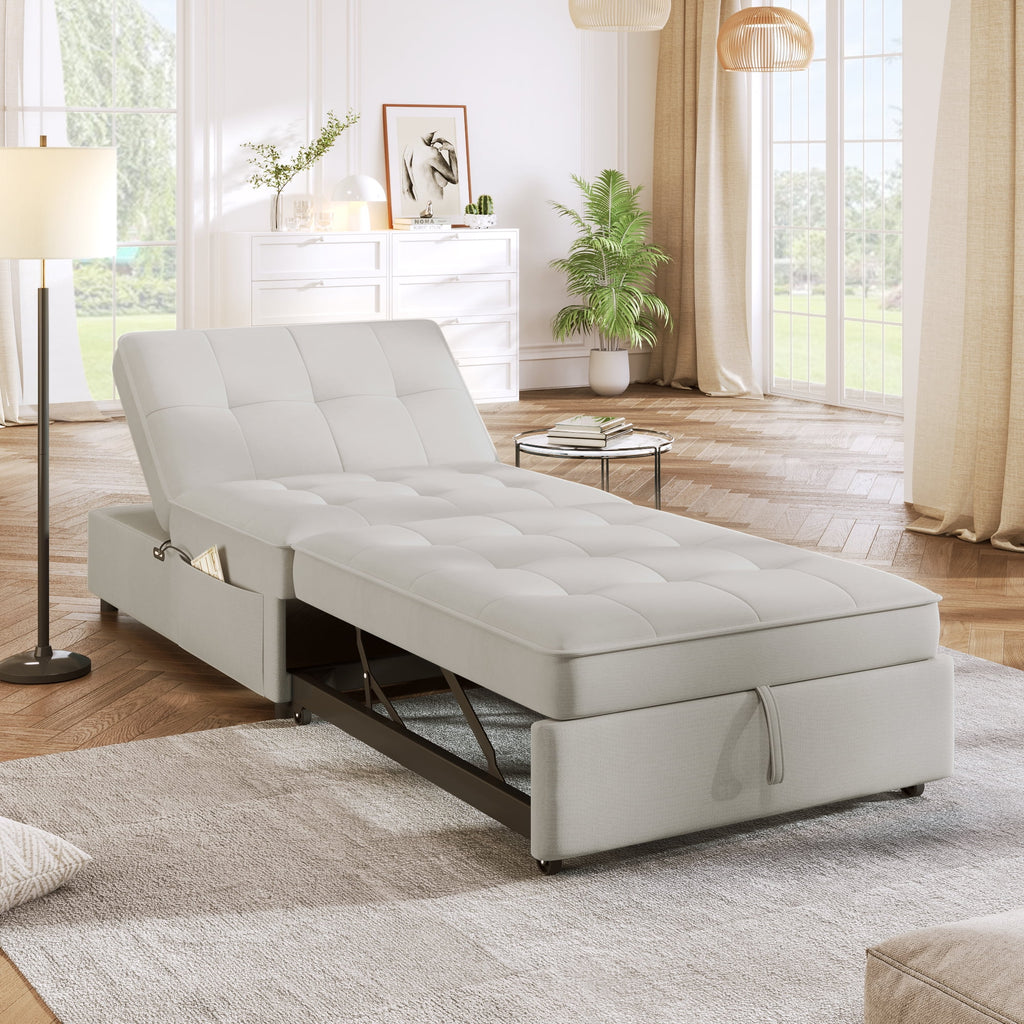 White 4-in-1 Folding Ottoman Bed with Storage Pocket and USB Port X75383