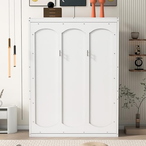 Gray Queen Size Wood Murphy Wall Bed with Shelves T522934