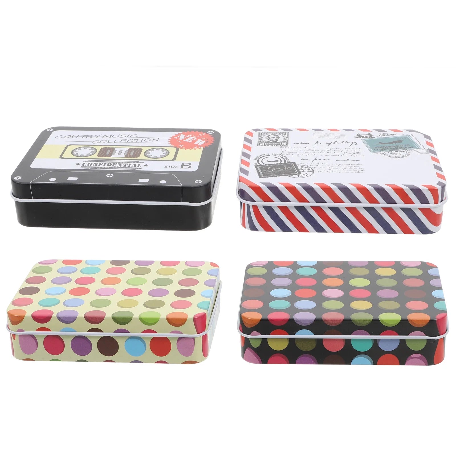 4 Pcs Mini Rectangular Iron Tin Box With Metal Lid Empty Small Storage Container U85152
