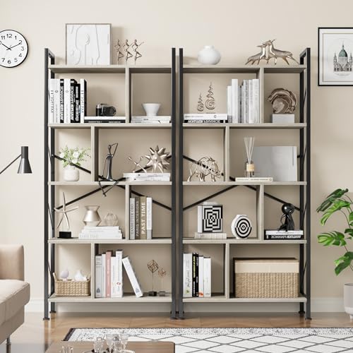 5 Tier Rustic Brown Bookshelf with Metal Frame M7552