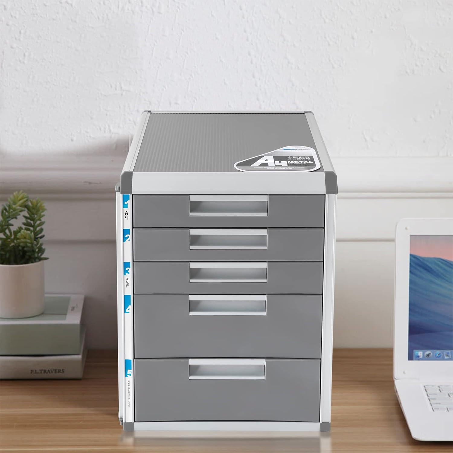 Grey 5 Layers Desktop Drawer Organizer with Lock Y281